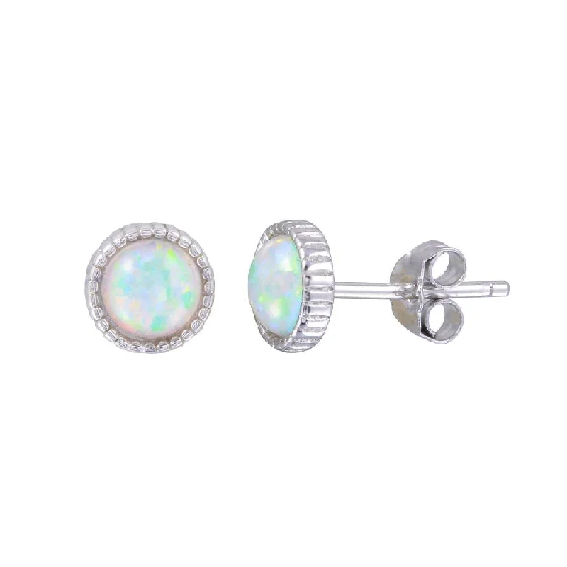 Large Gemstone Earrings-Rhodium Plated 925 Sterling Silver Synthetic Opal Earrings - STE01189