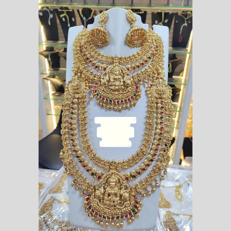 Heart-Shaped Necklaces-Manisha Jewellery Gold Plated Pota Stone Temple Double Necklace Set