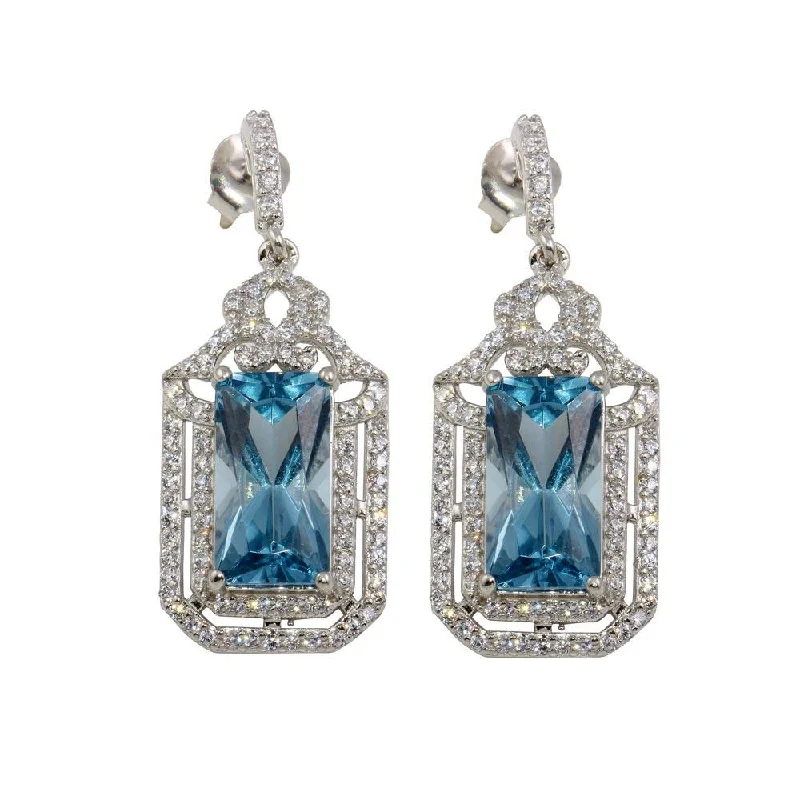 Crystal and Gemstone Earrings-Rhodium Plated 925 Sterling Silver Large Dangling Light Blue Earrings - BGE00601