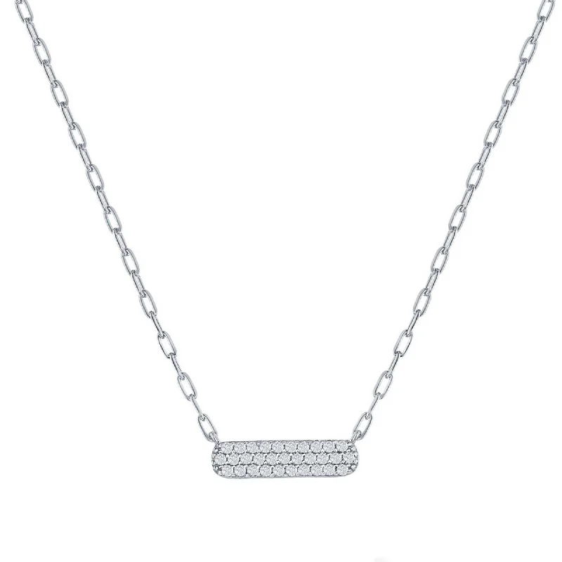 Pearl Necklace for Brides-Classic Women's Necklace - Sterling Silver Small White CZ Stone Bar Design | M-6980