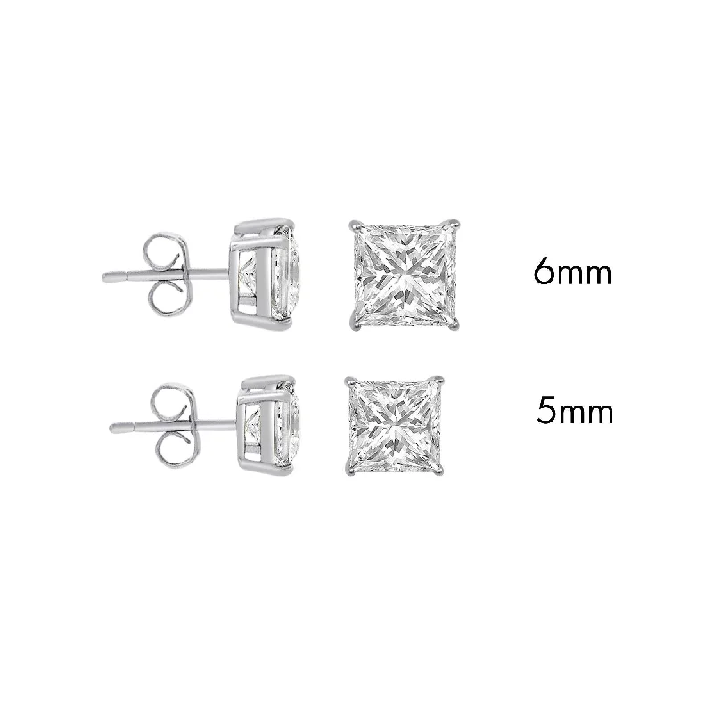 Statement Earrings for Women-Sterling Rhodium Plated 925 Sterling Silver Moissanite Stone Square Push Back Earring - MGME00009