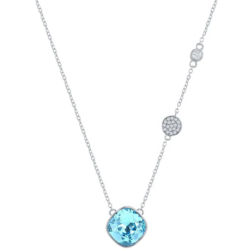 Custom Choker Necklaces-Classic Women's Necklace - Sterling Silver Round Aqua and Smaller White CZ | M-7089