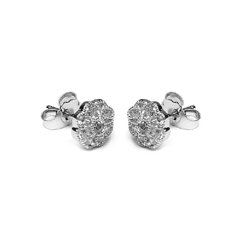 Bridal Earrings for Weddings-Silver 925 Rhodium Plated Micro Pave Clear Sun CZ Stud Post Earrings - ACE00023