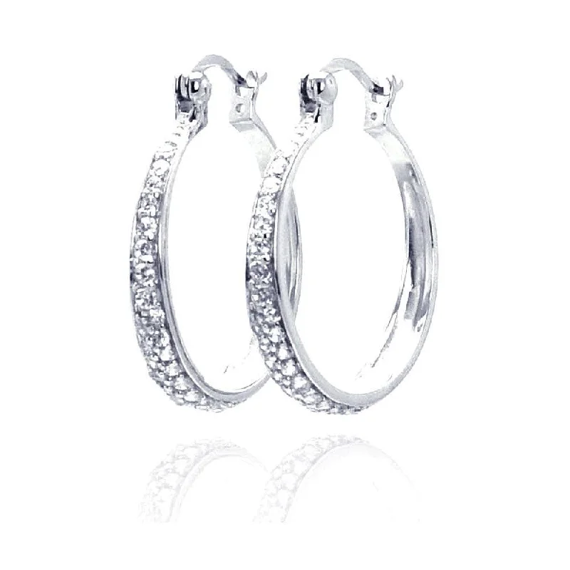 Big Earrings for Women-Silver 925 Rhodium Plated CZ Hoop Earrings - STE00247