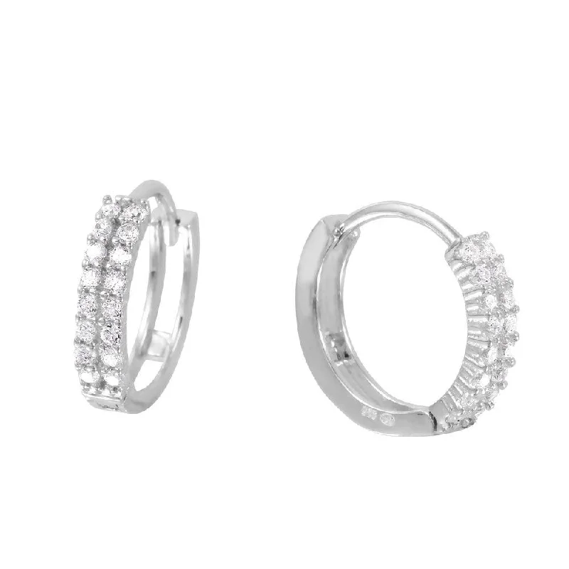 Stylish Stud Earrings for Women-Silver 925 Rhodium Plated Hinged CZ huggie hoop Earrings - GME00025