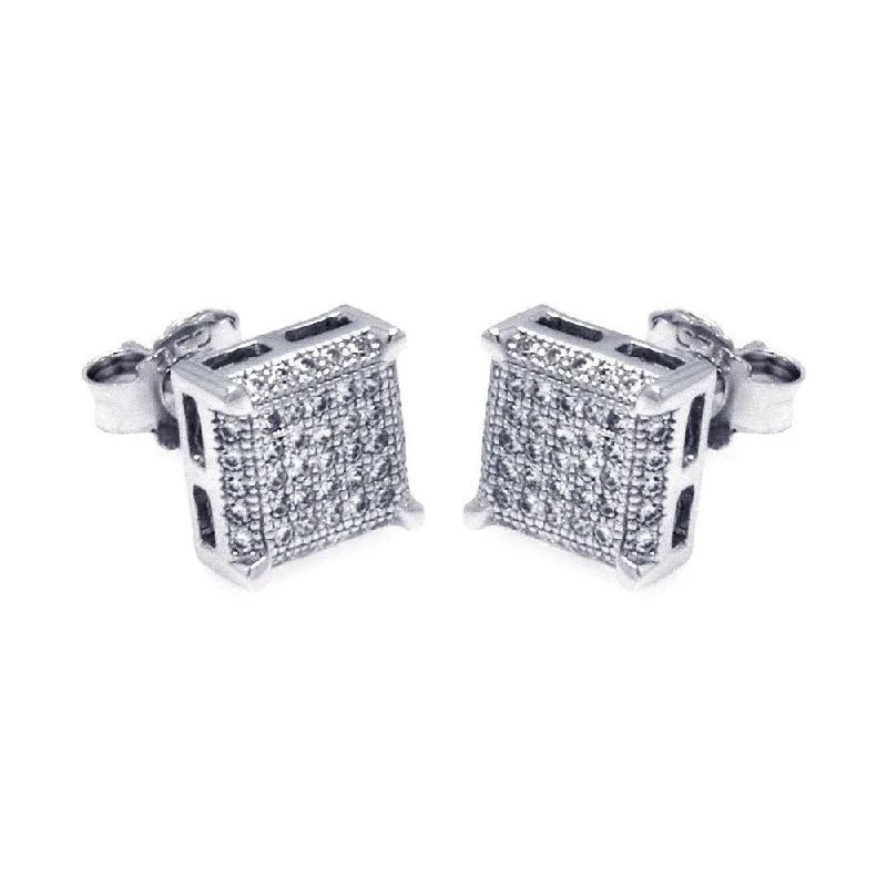 Colorful Gemstone Earrings-Silver 925 Rhodium Plated Micro Pave Clear Square CZ Stud Earrings - ACE00045