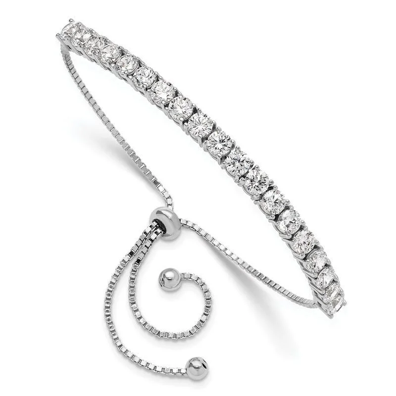 Beautiful Link Bracelets-Sterling Silver Rhodium-plated Polished CZ Adjustable Tennis Bracelet