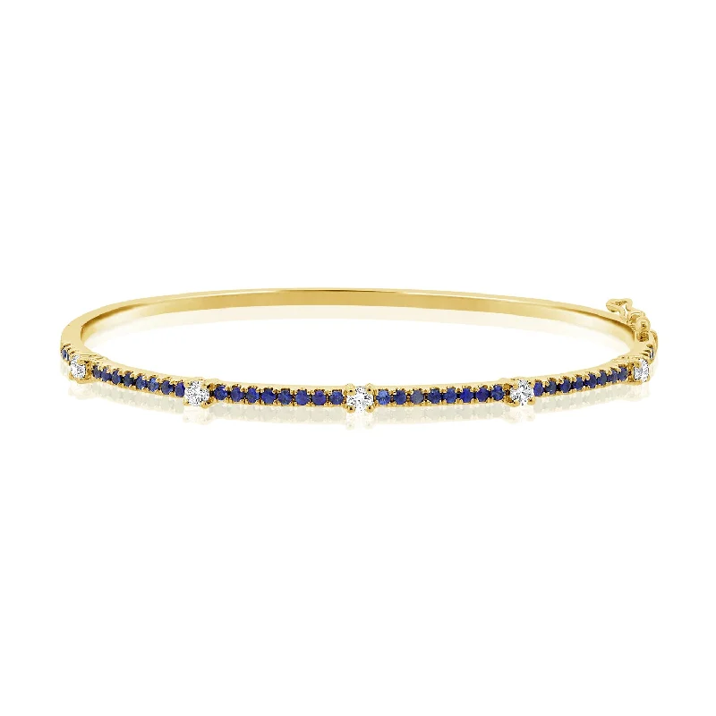 High-Quality Leather Bracelets-Sapphire & Diamonds Bangle made in 14K Gold