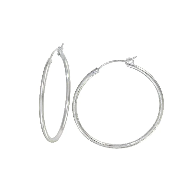 Elegant Gold Earrings-High Polished 925 Sterling Silver Hoop Earrings Rounded Hinge 3.6mm - HP01-3