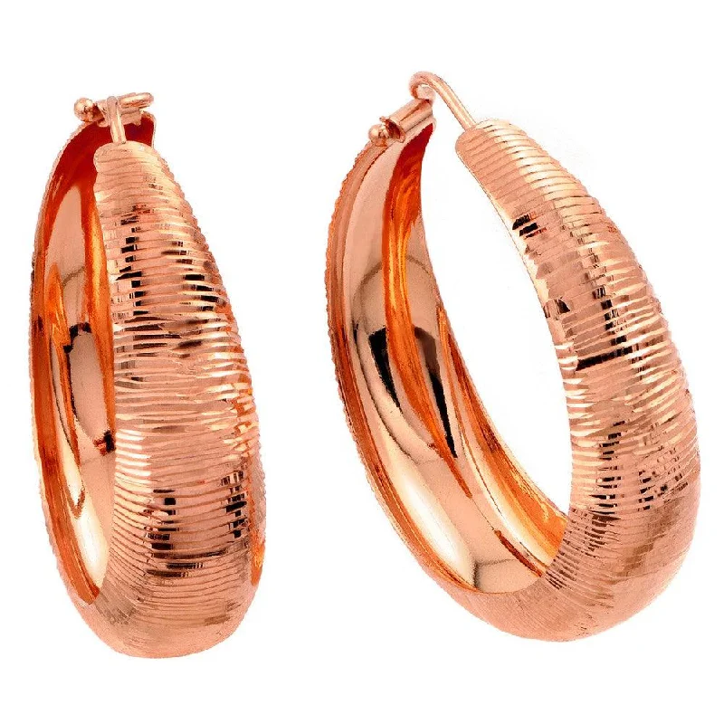 Simple Earrings for Everyday-Silver 925 Rose Gold Plated Hoop Earrings - ITE00080RGP