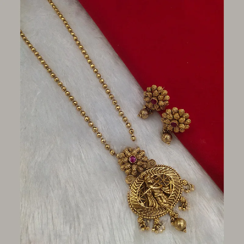 Birthstone Pendant Necklaces-Kala Creation Gold Plated Pota Stone Temple Necklace Set