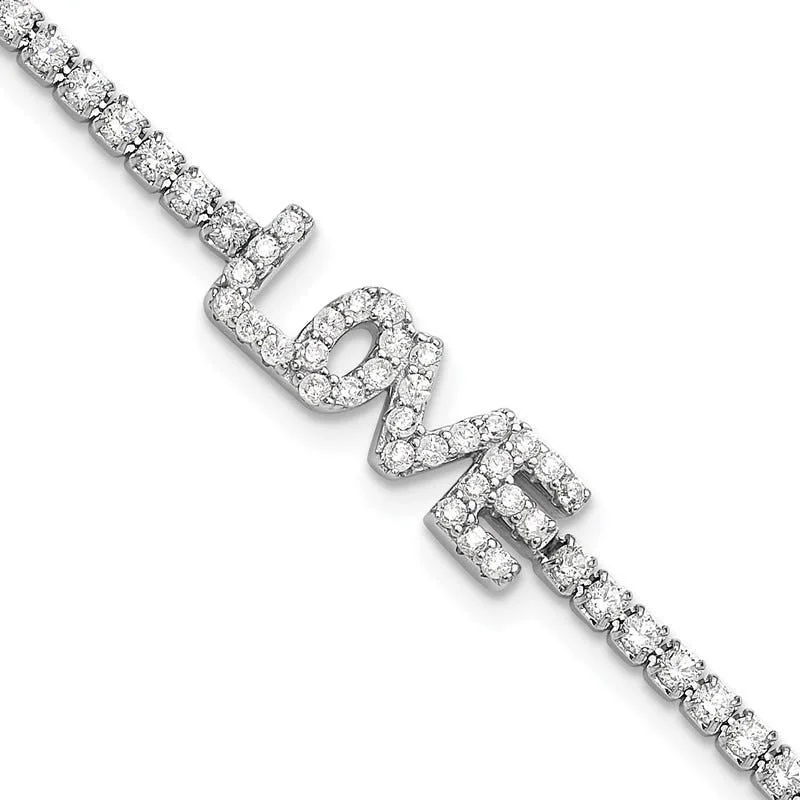 Dainty Gemstone Bracelets-Sterling Silver Rhodium-plated CZ LOVE 7.25 inch Tennis Bracelet