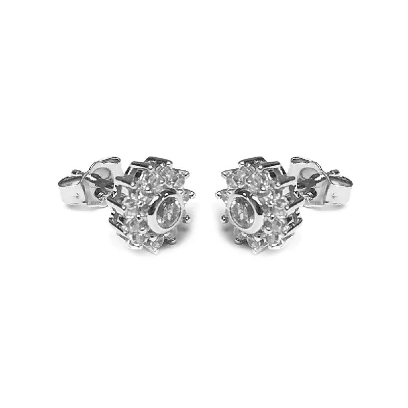 Pearls and Gold Earrings-Silver 925 Rhodium Plated Micro Pave Clear Flower CZ Stud Post Earrings - ACE00022