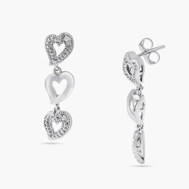 Artistic Stud Earrings-Silver 925 Rhodium Plated Clear Multiple Open Heart CZ Stud Dangling Earrings - BGE00025