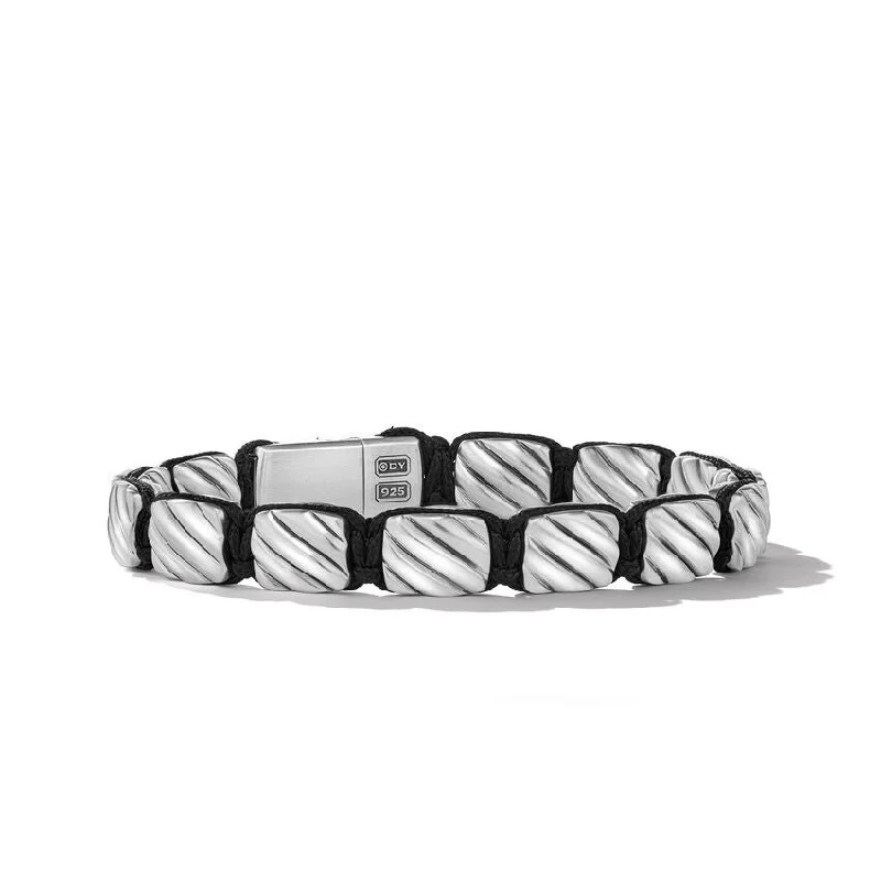 Personalized Bracelets for Bridesmaids-David Yurman Gents Sculpted Cable Woven Tile Bracelet in Sterling Silver