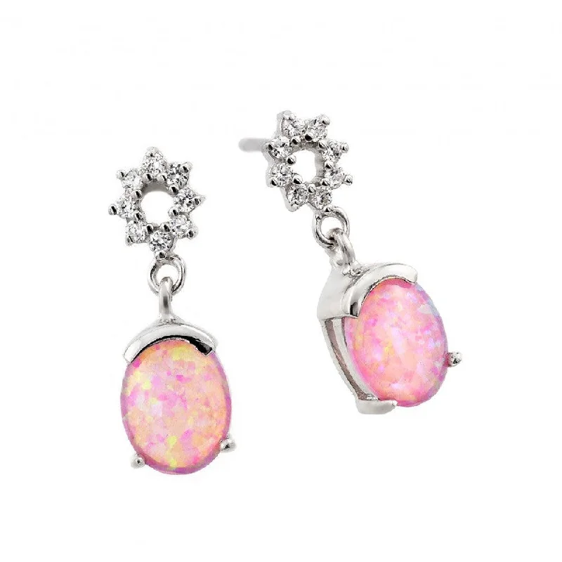 High-End Gold Earrings-Silver 925 Rhodium Plated Pink Square CZ Dangling Stud Earrings - STE00735