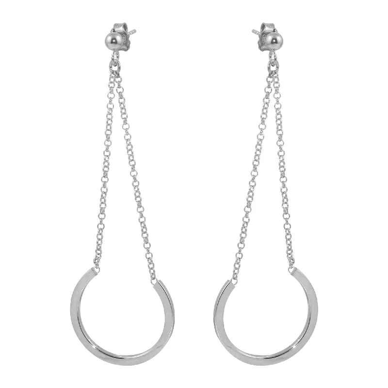 Unique Drop Earrings-Sterling Silver Rhodium Plated  Dangling Horse Shoe Earrings - ITE00085RH