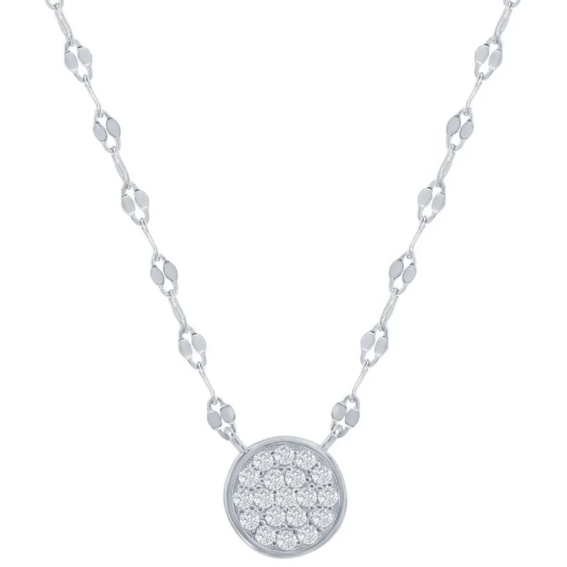 Luxury Diamond Necklaces-Classic Women's Necklace - Sterling Silver Circle Pave CZ Mirror Chain | M-6969-S