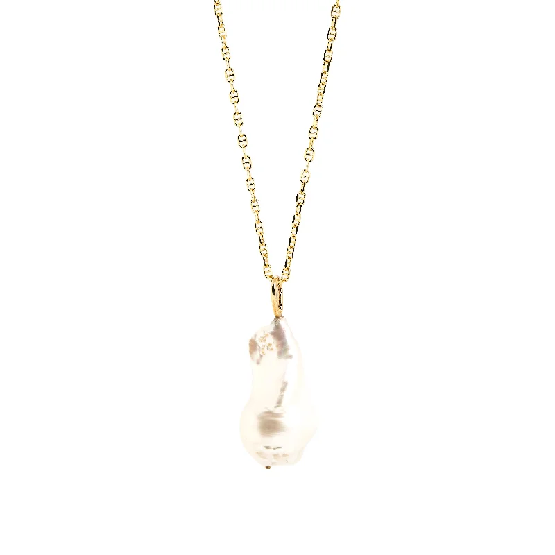 Fine Silver Necklaces-Baroque Pearl Pendant / Necklace, Solid Gold