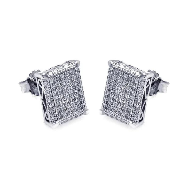 Unique Gold Earrings-Silver 925 Rhodium Plated Micro Pave Clear Square CZ Stud Earrings - ACE00048