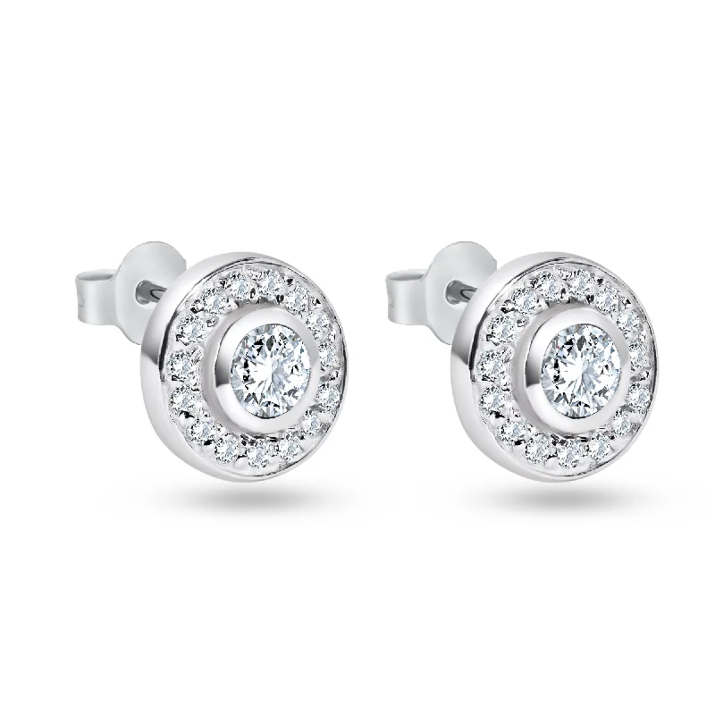 Ethnic Style Earrings-Silver 925 Rhodium Plated Round CZ Stud Earrings - STE00576CLR