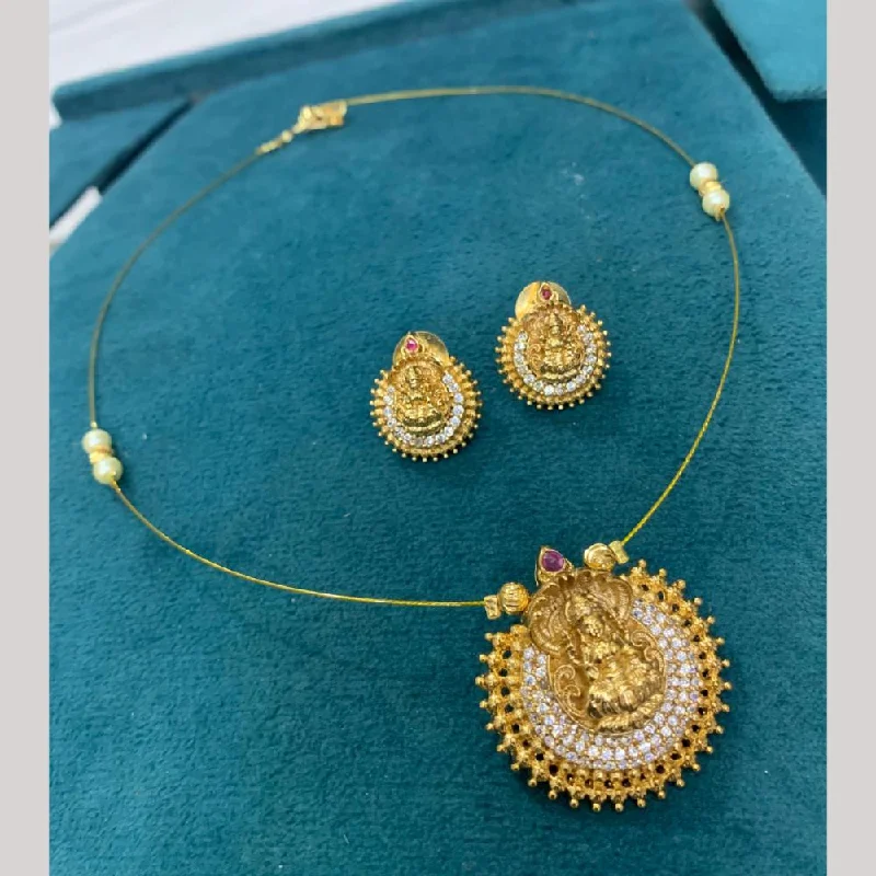 Unique Diamond Necklaces-Sona Creation Gold Plated Austrian Stone Temple Necklace Set