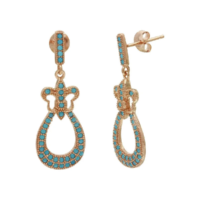 Silver Hoop Earrings-Rose Gold Plated 925 Sterling Silver Dangling  Filigree Turquoise Stone Earrings - BGE00506RGP