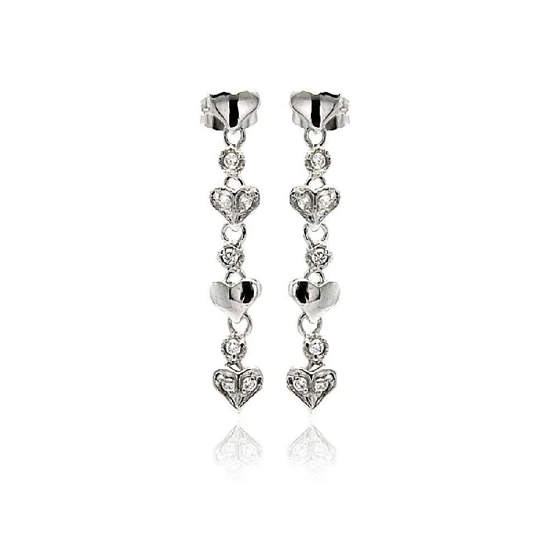 Ethnic Earrings for Women-Silver 925 Rhodium Plated Multiple Heart Round CZ Dangling Stud Earrings - BGE00247