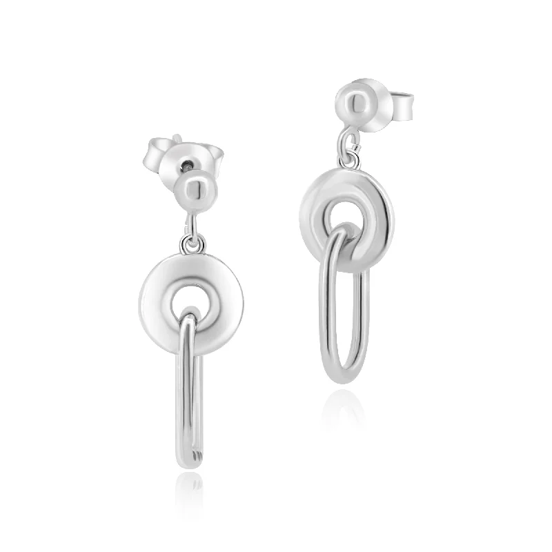 Beautiful Silver Earrings-Rhodium Plated 925 Sterling Silver Dangling Donut Paperclip Stud Earrings - ITE00095-RH