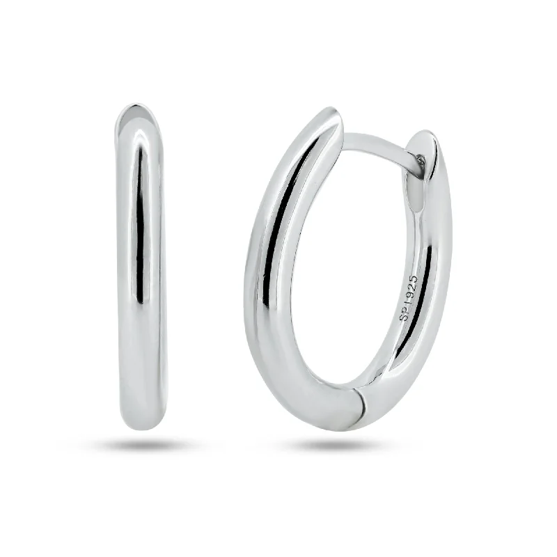 Round Hoop Earrings-Sterling Silver Rhodium Plated Oval Hoop Earring - STE01356RH