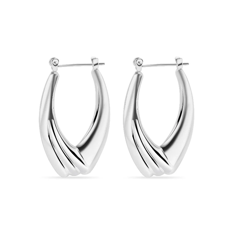 Premium Silver Earrings-High Polished 925 Sterling Silver Hollow Drop Hoop Earrings - HP10