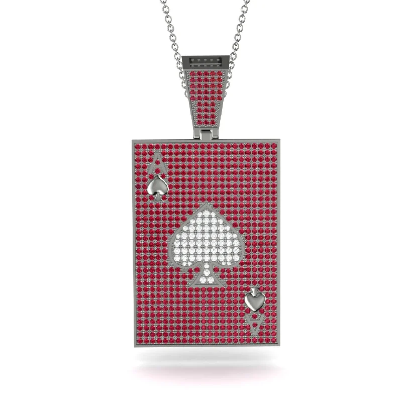 Layered Necklaces for Women-Ace Of Spades Ruby Card Necklace - Tyler No. 48