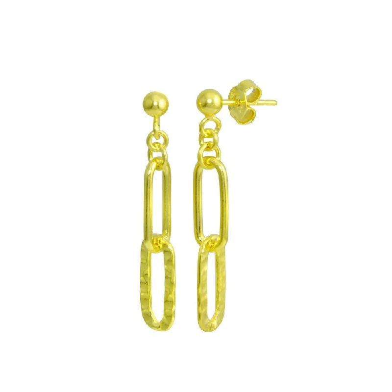 Silver Hoop Earrings-Gold Plated 925 Sterling Silver Dangling Ball Textured Paperclip  Earring - ITE00090-GP