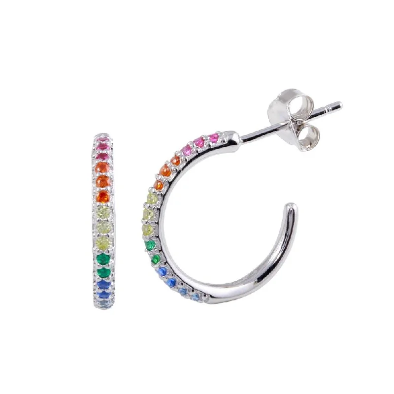 Sparkling Drop Earrings-Rhodium Plated 925 Sterling Silver CZ Rainbow Semi Hoop Earrings - BGE00608