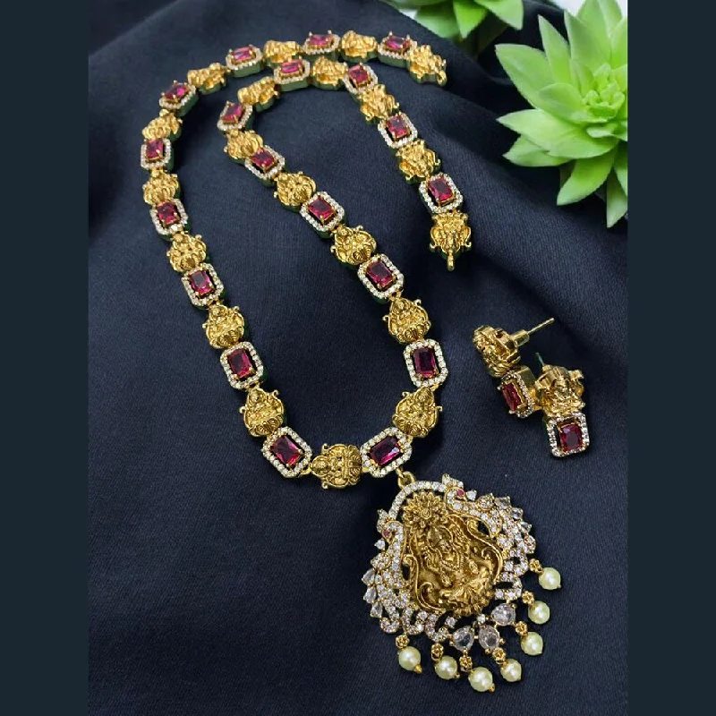 Beautiful Gold Choker Necklaces-Sona Creation Gold Plated Crystal Stone And Temple Necklace Set