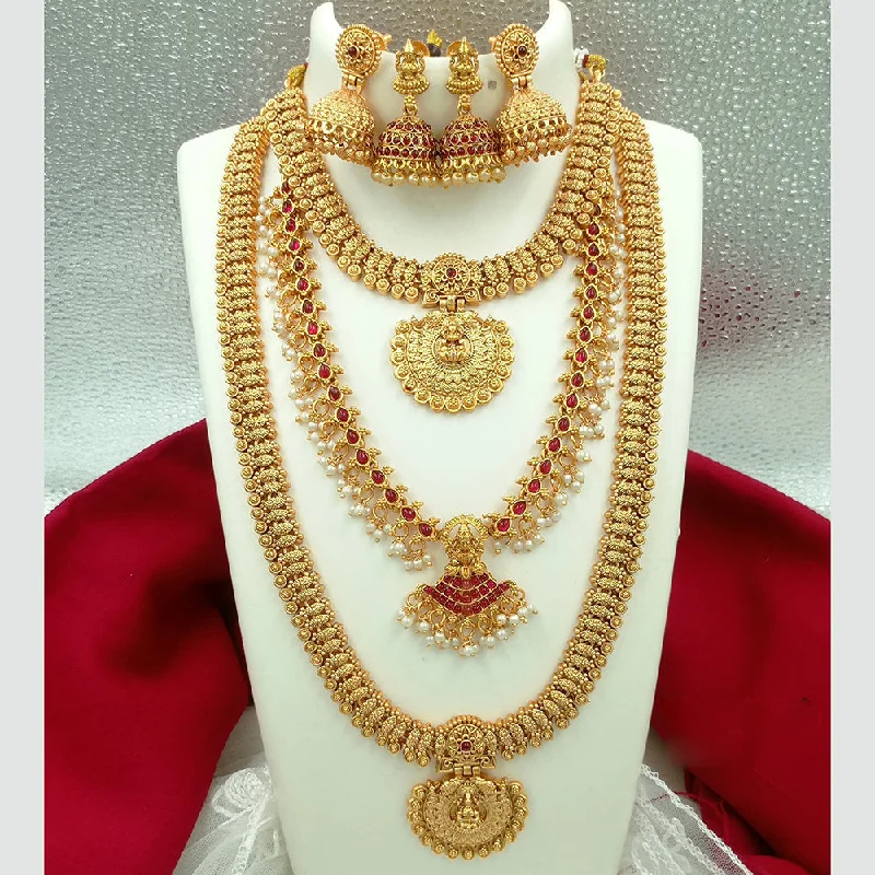 Fashionable Necklaces for Women-Joyful Jewel Art Matte Gold Plated Pota Stone Long Temple Necklace Combo