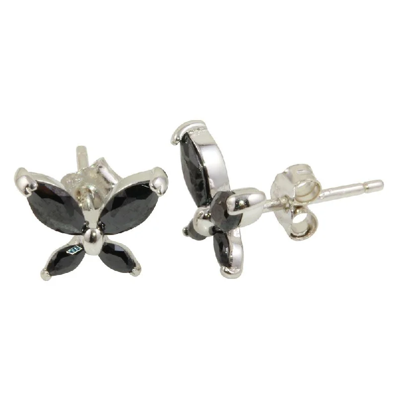 High-Quality Gold Earrings-Rhodium Plated 925 Sterling Silver Black Butterfly Stud Earrings - STE01095