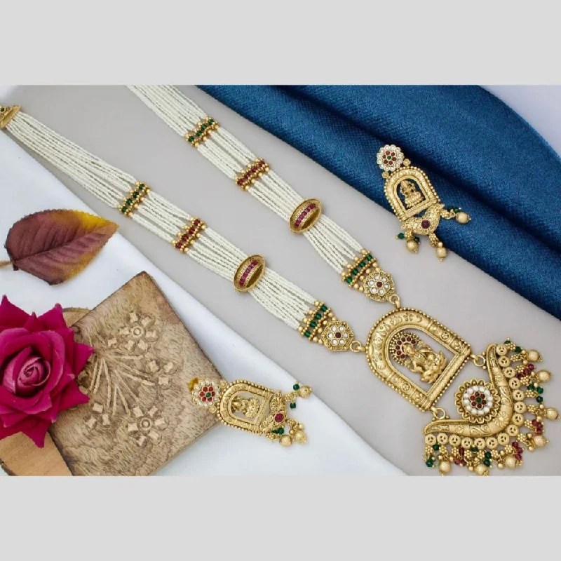 Luxury Diamond Necklaces-Manisha Jewellery Gold Plated Pota Stone And Pearls Temple Long Necklace Set