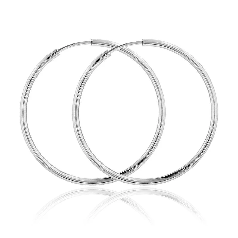 Stylish Drop Earrings-Silver 925 High Polished Endless Hoop Earrings 2mm - HP06-2