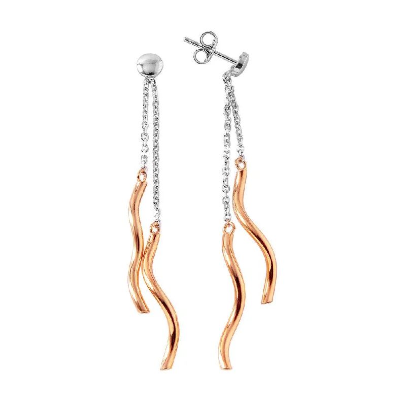 Pearl Drop Earrings-Silver 925 Rose Gold Plated Twirl Sticks Earrings - ITE00074RH-RGP