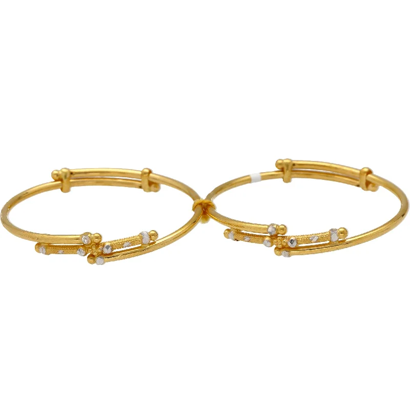 Elegant Gold Bangle Sets-22K Yellow Gold Adjustble Baby Bangles w/ White Gold Accents