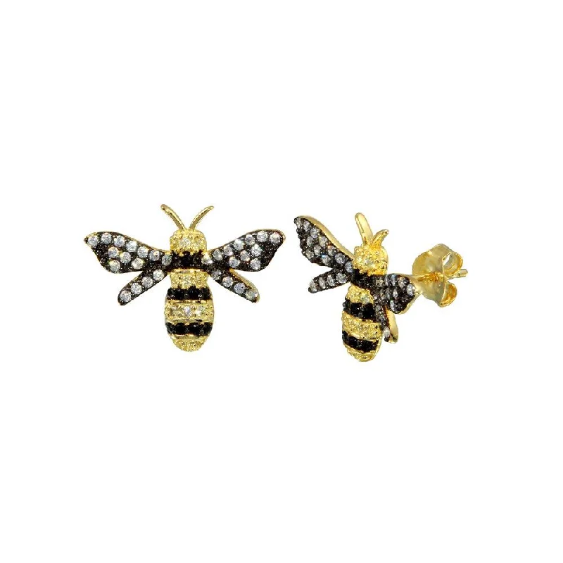 Stunning Gemstone Earrings-Gold Plated 925 Sterling Silver CZ BumbleBee Stud Earring - BGE00656