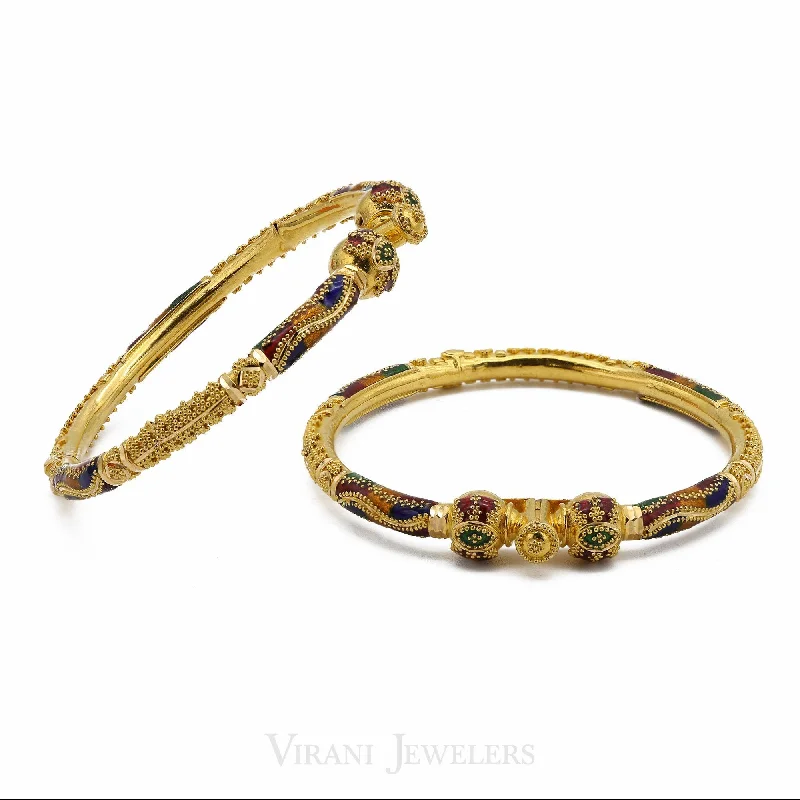 Dainty Wedding Bangle Sets-22K Gold 2 Piece Baby Bangles