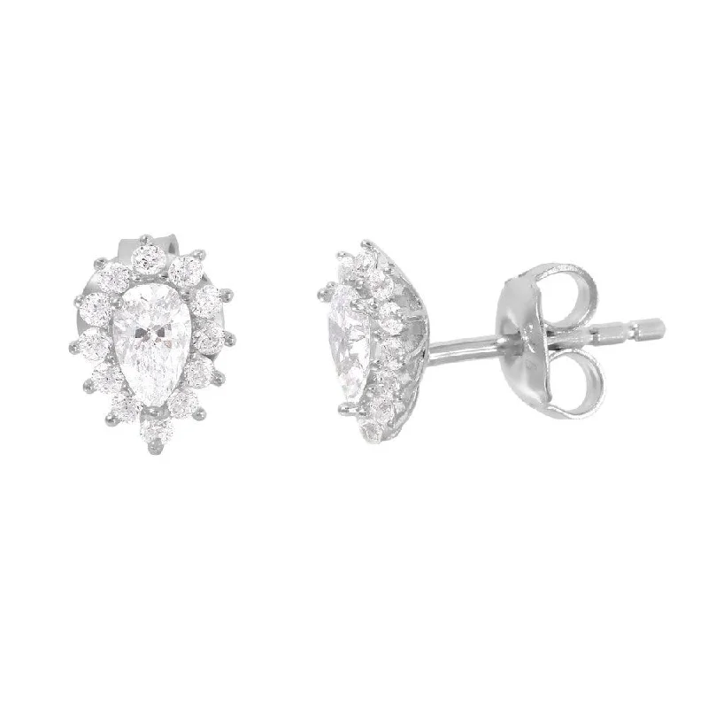 Artistic Pearl Earrings-Silver 925 Rhodium Plated CZ Teardrop Stud Earrings - GME00006