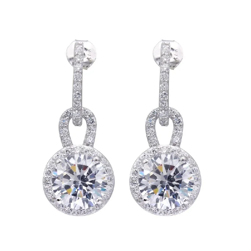 Gold Gemstone Earrings-Silver 925 Rhodium Plated Two Piece Round Pave CZ Dangling Stud Earrings - BGE00339