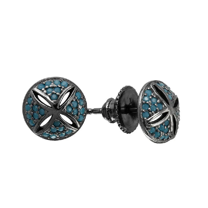 Cute Drop Earrings-Black Rhodium Plated 925 Sterling Silver Cross Cut Out Dome CZ Stud Earrings - GME00080BLK