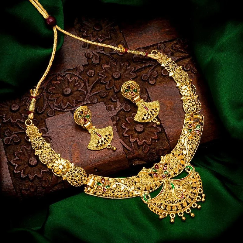 Wedding Necklaces-Darshana Jewels Gold  Plated Meenakari Necklace Set