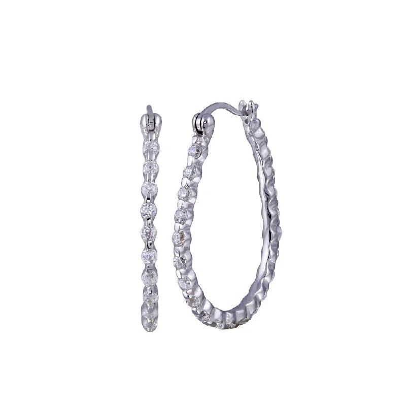 Long Dangle Earrings-Clearance-Silver 925 Rhodium Plated Round CZ Round Hoop Earrings - STE00307