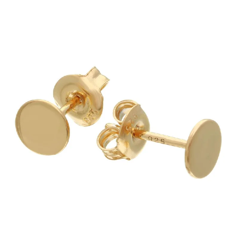 Cute Hoop Earrings-Silver 925 Gold Plated Disc Stud Earrings - GME00077GP