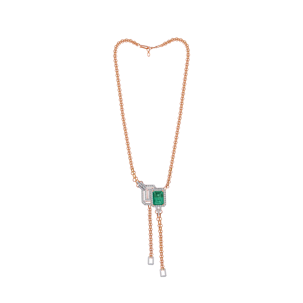 Handcrafted Gemstone Pendant Necklaces-18KT (750) Yellow Gold, Solitaire And Emerald Necklace For Women